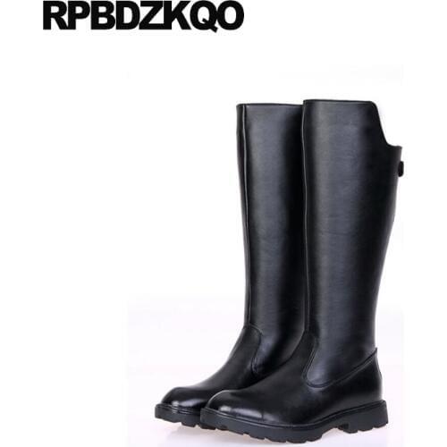 Black Runway Zipper 2018 Winter Plus Size Designer Shoes British Style Mens Knee High Leather Boots Faux Fur Riding Tall Italian