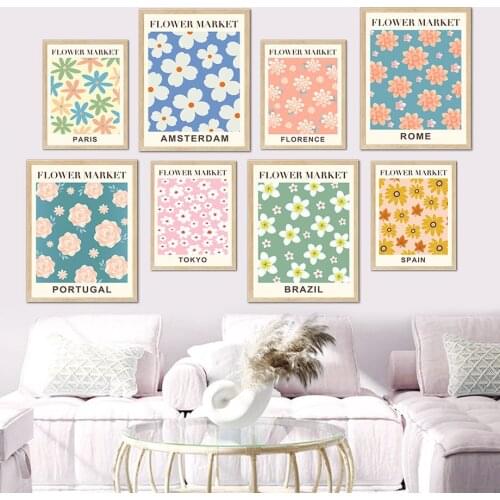 Flower Market Vintage Abstract Minimalist Wall Art Canvas Painting Nordic Posters And Prints Wall Pictures For Living Room Decor