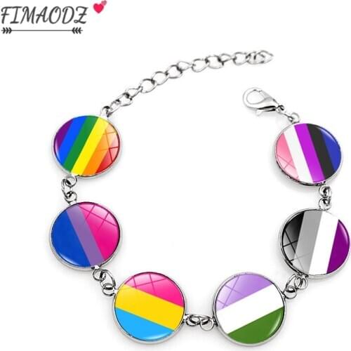 FIMAODZ New Rainbow Gay Pride Bracelet Glass Photo Print Lesbian LGBT Couple Bracelets for Women Men