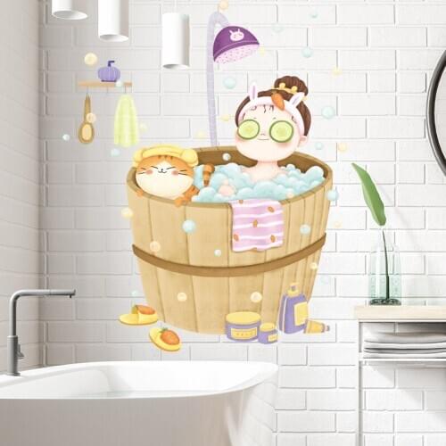 Exquisite Life Girl Wall Stickers Bathroom Wall Decoration Toilet Tile Funny Creative Self Adhesive Waterproof Mural Home Decor