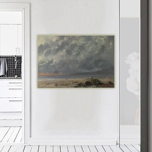 Holover Gustave Courbet"Beach Scene"Canvas Oil Painting Western Art Decor Poster Wall Aesthetic Home Room Interior Decoration