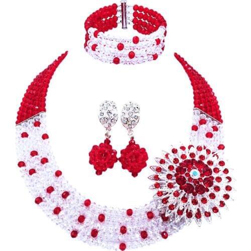Nice Red Transparent African Traditional Classic Crystal Beads Women Necklace Sets for Party 5C-SZ-28