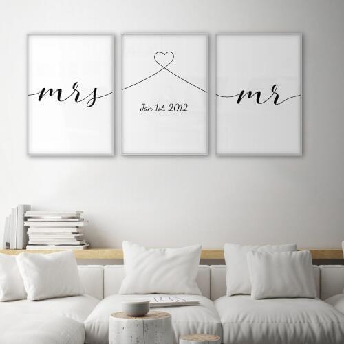 Mrs And Mr Love Quotes Art Poster Nordic Wall Art Canvas Print Painting Couple Anniversary Gift Picture For Living Room Decor