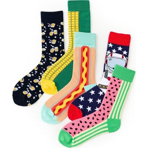 Men Women Winter Knitted Mid-Calf Long Crew Sock Funny Corn Watermelon Print Hip-Hop Trendy Cotton Hosiery Skateboard Streetwear