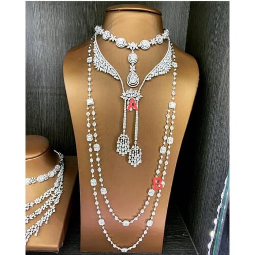 Janekelly 4pcs Bridal Zirconia Full Jewelry Sets For Women Party, Luxury Dubai Nigeria CZ Crystal Wedding necklace sets