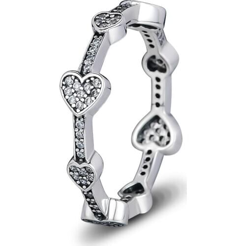 Genuine 925 Sterling Silver Rings Alluring Hearts Ring for Women Engagement Wedding Statement Jewelry Party Gift Anillos