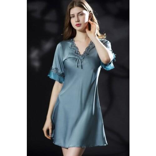Plus Size XXXL Women Satin Nightgown Sleepwear Night Dress Female Nightwear Soft Sleep Dress Casual Nightdress Loose Home Dress
