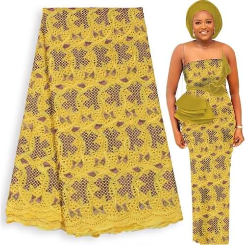 Bestway New Yellow Swiss Voile Lace Fabric In Switzerland Eyelet Embroidery Nigerian Dress Material Dry Cotton 5Yard Lace Fabric