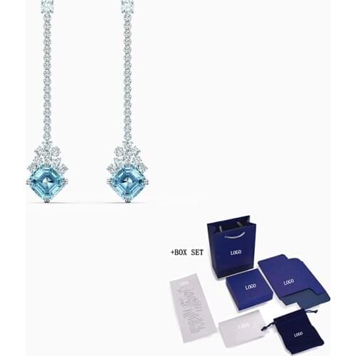 New SPARKLING LINEAR PIERCED EARRINGS Charming Blue Square Decoration WomenS Romantic Jewelry Gift