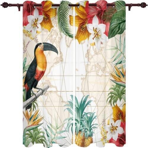 Toucan Flower Fruit Pineapple Map Window Curtains Home Decor Curtains for Living Room Bedroom Kitchen Items