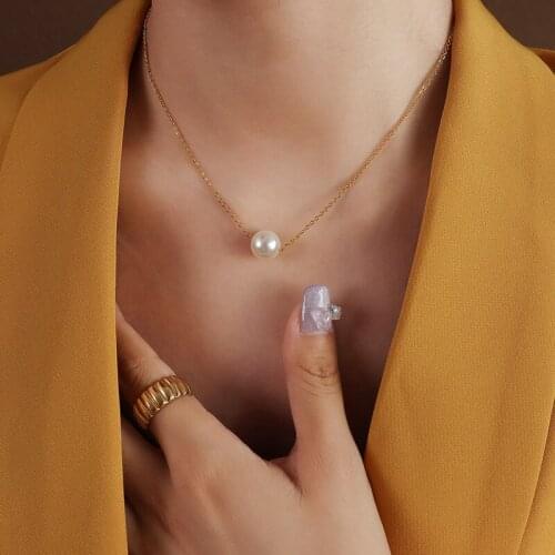Titanium Steel Chocker Single Pearl Necklace Imitation Pearl Clavicle Necklaces for Women Jewelry