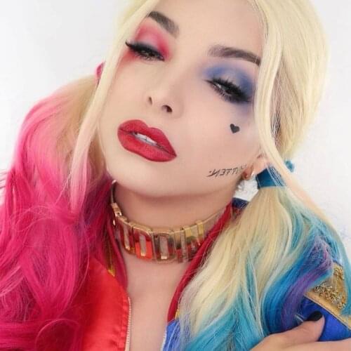 Lace Front Purple and Blue Wigs Long Straight Hair Christmas Festival Synthetic Heat Resistant Cosplay Wig for Women 24 Inches