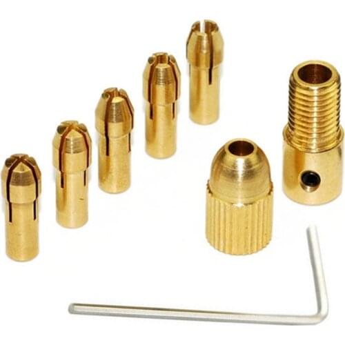 7Pcs 0.5-3mm Small Electric Drill Bit Chuck Brass Mini Drill Chuck Adapter Motor Clamp With Allen Wrench Power Tool Accessories
