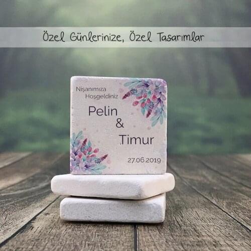 Personalized Natural Stone Magnet - 30 Pcs-Purple Floral Design 362093849