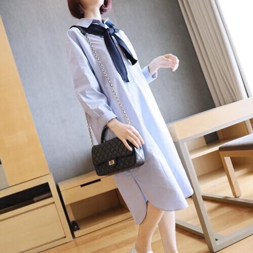 2020 New Fashion Womens Autumn Dress Wrist Singer Breasted Pink Blue Dress for Ladies Sheer Korean All-match Shirt Dress Woman