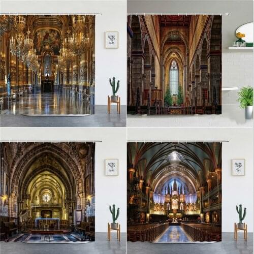 Luxury Paris Opera Lounge Design Shower Curtain Set Waterproof Home Bathroom Decor Polyester Fabric Background Hanging Curtains