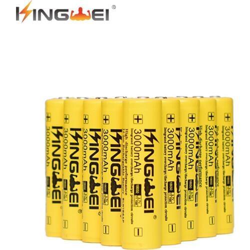 RU KingWei Yellow 18650 3000mAh Protected Battery 3.7v Li-ion Rechargeable Pointed Head PCB With Protected Current Board