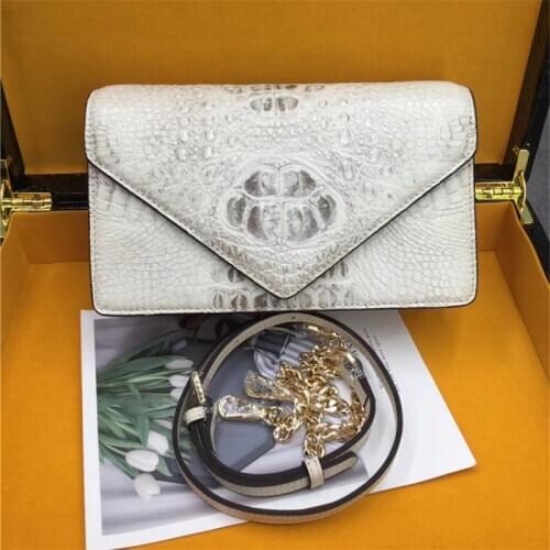 Exotic Alligator Skin Women Small White Clutch Bag Genuine Crocodile Leather Female Envelop Purse Lady Single Cross Shoulder Bag