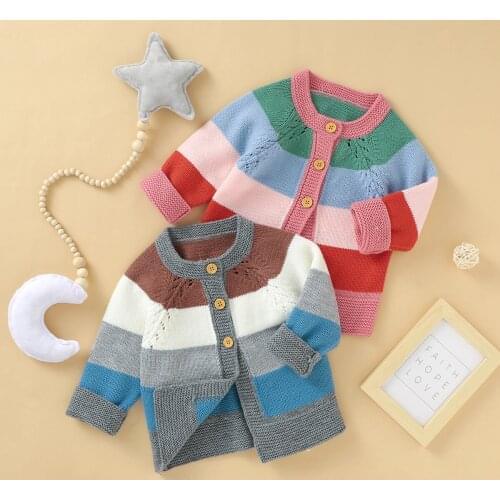 Baby Girls Sweaters Toddler Girls Cardigans Coat Rainbow Stripes Infant Cotton Knitwear Autumn Winter Kids Girl Pullover Sweater