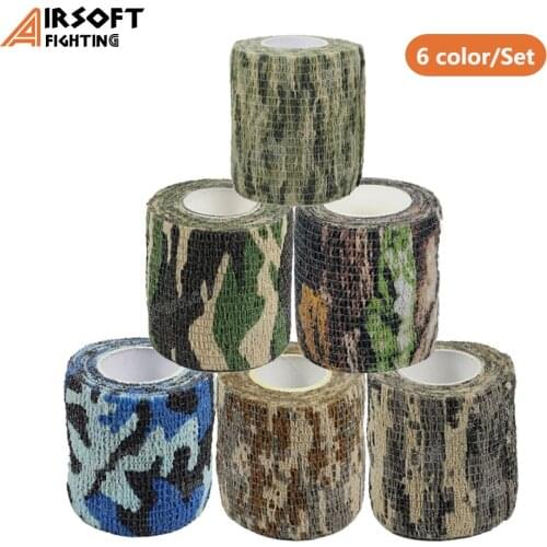 6pcs/Set Tactical Self Adhesive Camouflage Tape 5CM*4.5M Outdoor Protective Elastic Stealth Bandage for Airsoft Gun Flashlight