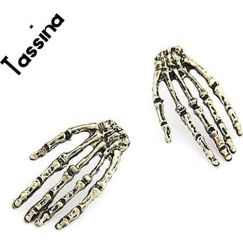 Tassina Punk Skull Devil Hand Jewelry Skeleton Stud Earrings For Women Men Personality Stud Earrings CCE-0021