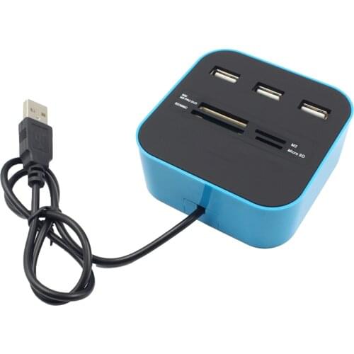 USB 2.0 Splitter with 3 USB Port Card Reader Portable USB Adapter for Windows 98 Windows 98SE