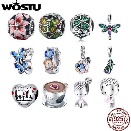 WOSTU Authentic 925 Sterling Silver Hot Sale Dragonfly Beads Charms Pendant Fit Original Bracelet Women Fashion DIY Jewelry Gift