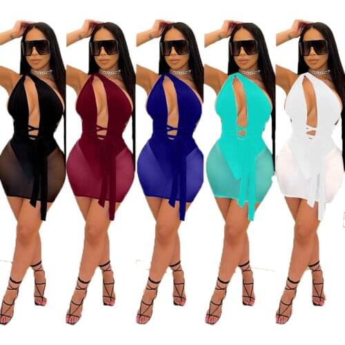 Chiclover Plus Size Women Clothing Wholesale Items Sexy Sleeveless Backless Bodycon Dress Bandage Mesh Dress Nightclub Dresses