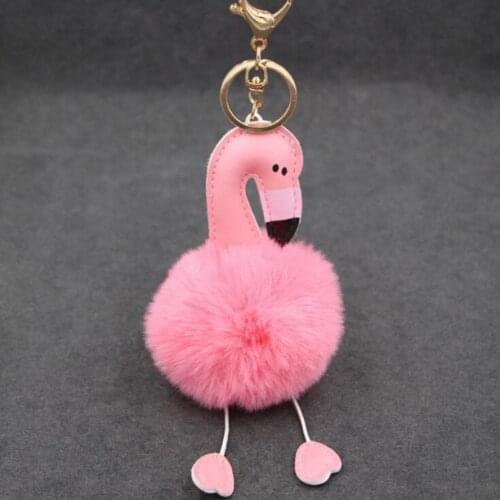 Women Bag Pink Flamingo Key Chain Ring Nice Purse Keychain Key Holder Charm Handbag Car Pendant Accessories Gift