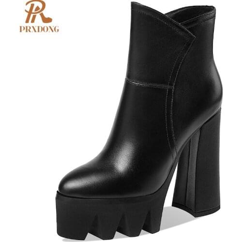 2021 New Punk Gothic Boots High Heels Thick Fretwork Platform Womens Ankle Boots Slip On Ladies Shoes Autumn Winter Black White