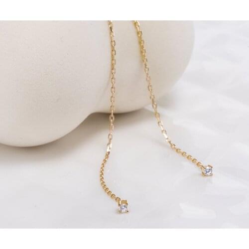 Trendy Cubic Zirconia Ear Line Threader Earrings Delicate Rhinestone 925 Sterling Silver Long Chain Dangle Earrings for Women