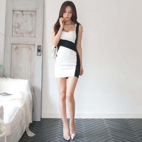 Bandage Dresses Black White Square Collar Tank Sleeveless Womens Dress Summer 2019 Sexy Party Mini Pencil Wrap Club Wrap Dress