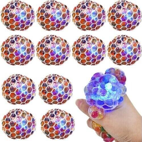 12pcs 6.5cm Luminous Grape Vent Ball Decompression Toy Hand-Squeezed Color Bead Ball LED Luminous Decompression Squeeze Toy