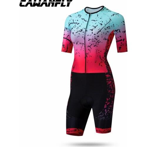 2019CAWANFLY Pro Team Triathlon Suit Womens Short Sleeve Cycling Jersey Skinsuit Jumpsuit Maillot Cycling Ropa Ciclismo Set Gel
