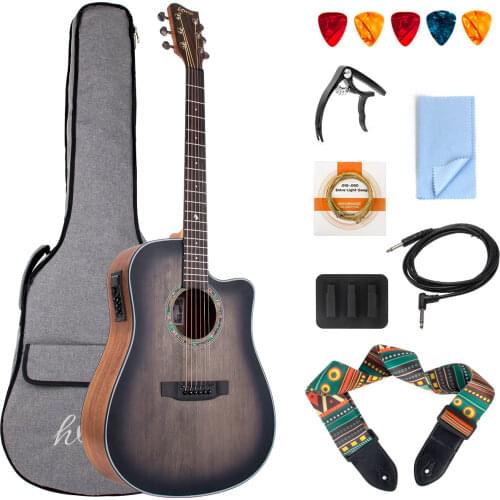 Lotmusic 41 Inch Acoustic-Electric Guitar Professional Cutaway Folk Guitarra Bundle Top Spruce 6 Metal Strings with Beginner Kit