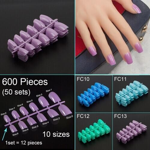 50 Sets Of False Nail Tips Square Shape Full Cover 10 Sizes 12 Pieces/Set Fake Nail Tips DIY Stick On Nail Tips