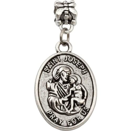 50pcs/lots Zinc alloy "SAINT JOSEPH PRAY FOR US" Dangle Charm Beads Fit Charm Bracelet Jewelry DIY 18x40.2mm A-439a