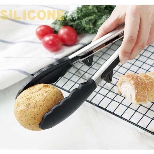 9 Inch Non-Stick Silicone BBQ Grilling Tong Kitchen Utensils Buffet Salad Bread Serving Tong Cooking Clip With Joint Lock