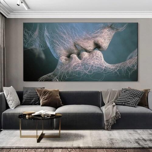 Abstract Black Love Kiss Canvas Painting Print and Poster Modern Style Wall Art Pictures for Living Room Home Decoration