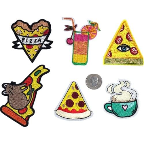 New Pizza Mouse Fast Food Drink Heat Sewing Embroidered Applique for Jacket Clothes Stickers Badge DIY Apparel Accessories