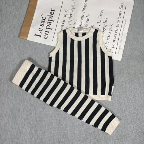 BOBOZONE vertical black white sleeveless sweater sweatpants for kids boys girls autumn winter