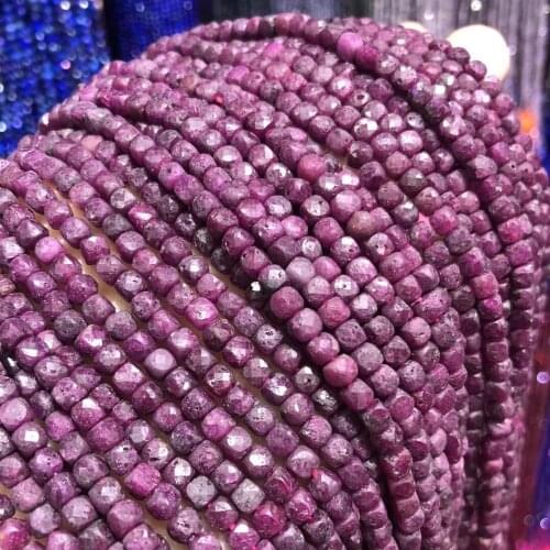 Natural Stone Rubys Beads 4mm Small Square Section Loose Stone Bead for Jewelry Making DIY Bracelet Necklace Strand 15