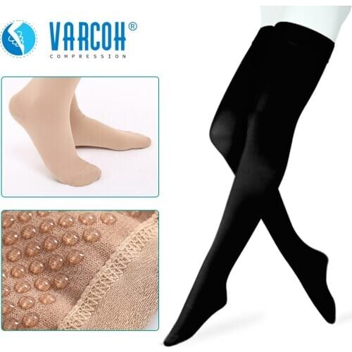 Thigh High Compression Stockings,Opaque,Firm 30-40 mmHg Gradient with Silicone Band,Treatment Swelling,Varicose Veins,Edema