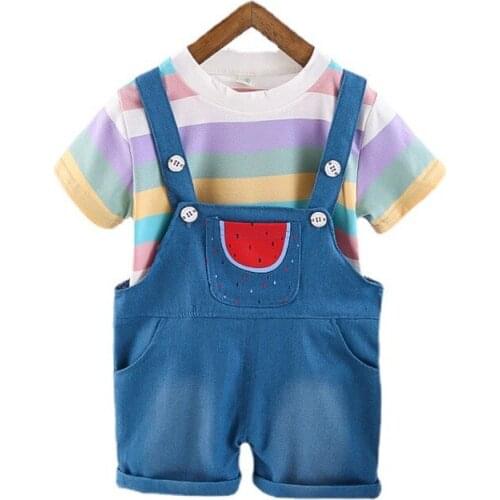 Kids Infant Clothes Summer Children Fashion Clothing Baby Boys Striped T Shirt Shorts 2Pcs/sets Toddler Girls Cartoon Sportswear
