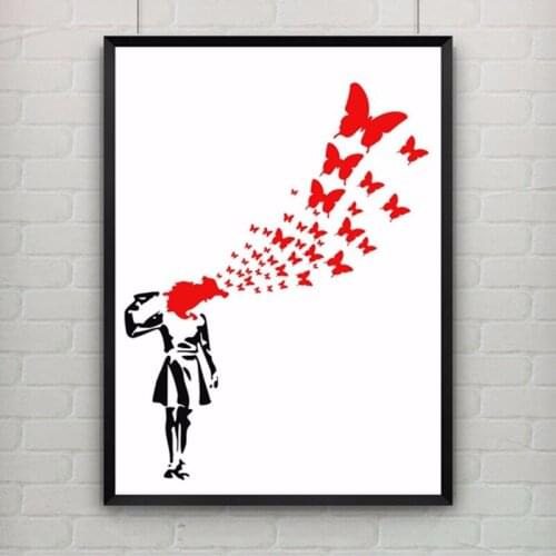 Girl With Balloon by Banksy Poster Canvas Art Cuadros Decoracion Canvas Painting Wall Picture Kids Room Nursery Decor, No Frame