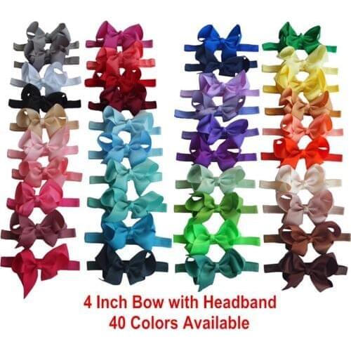 40 Colors Availasble 4 Inch Bow WITH Elastic Headband Girls Hair Bow Hair Elastic Bands Boutique Hairbands headwear Hairdress