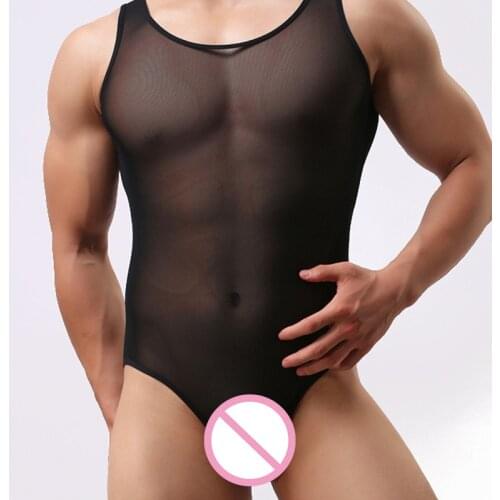Sexy Jumpsuits Mesh Men Bodysuits Shapewear Male Transparent Wrestling Body Shaper Underwear Lingerie Men Jumpsuit Undershirts