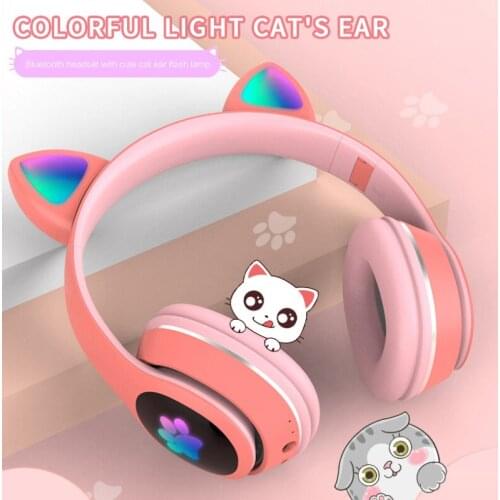 L400 Cute Cat Ear Bluetooth 5.0 Headset Wireless Headphone With Microphone Over Ear Earphone Kids Girls Gift For Phone PC