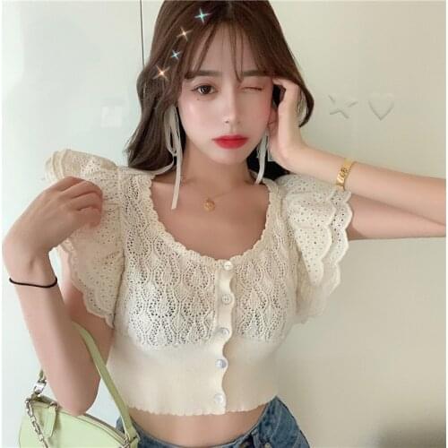 Summer Style Hollow Out Womens Tops and Blouses Fashion Brand Knitted Crop Top Blusas Mujer De Moda Slim Shirts Ladies New