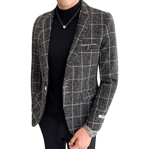 2021-Top Grade New Style Classic Brand Casual Fashion Slim Fit Men Suits Tweed Jacket Business Plaid Blazer Coats Mens Clothes